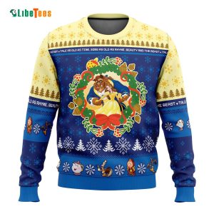 Beauty And The Beast In Wreath, Disney Ugly Christmas Sweater
