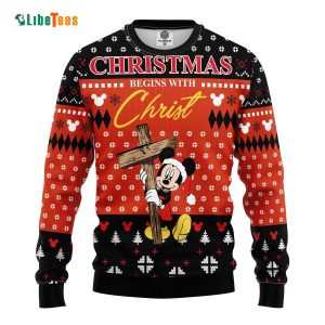 Christmas Begins With Christ Mickey Mouse Disney Ugly Christmas Sweater