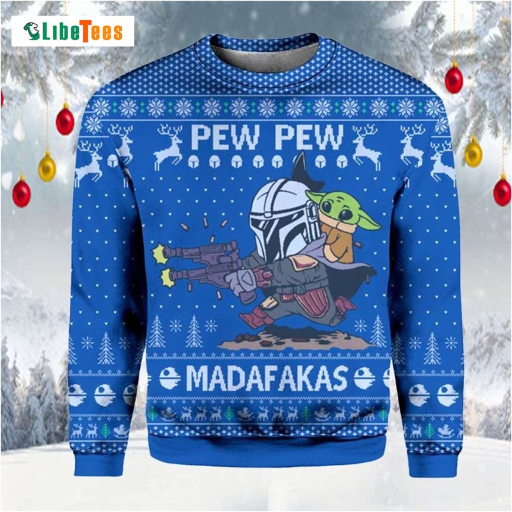 Mandalorian Baby Yoda Pew Pew, Star Wars Ugly Christmas Sweater
