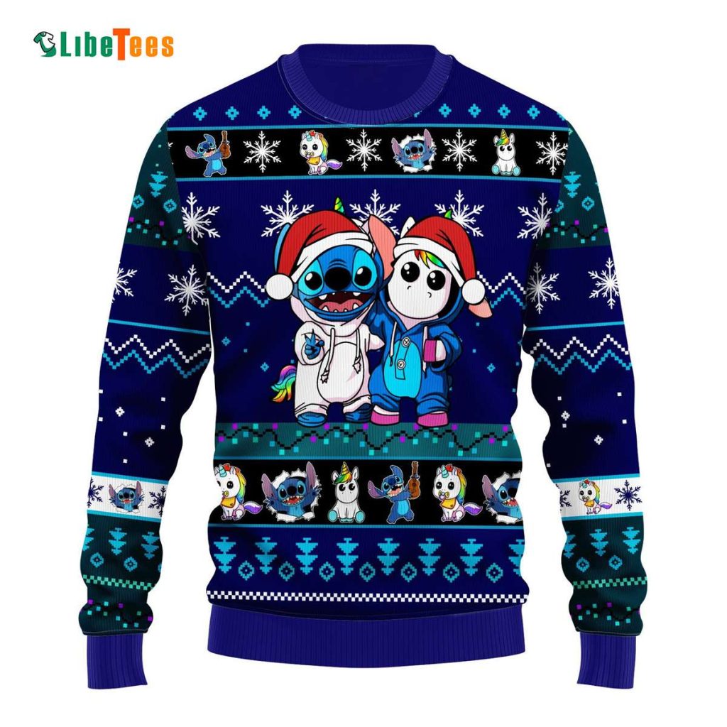 Santa Stitch And Unicorn, Disney Ugly Christmas Sweater