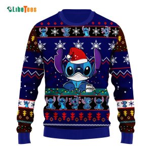 Santa Stitch With Coffee, Disney Ugly Christmas Sweater
