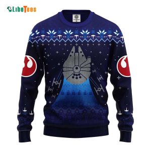 Winter Millennium Falcon Blue Navi Star Wars Ugly Christmas Sweater