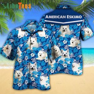 American Eskimo Dog Lovers Blue Floral Hawaiian Shirt, Dog Hawaiian Shirt