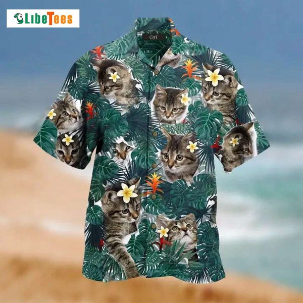 Beautiful Cat Tropical Leafs, Cat Hawaiian Shirt