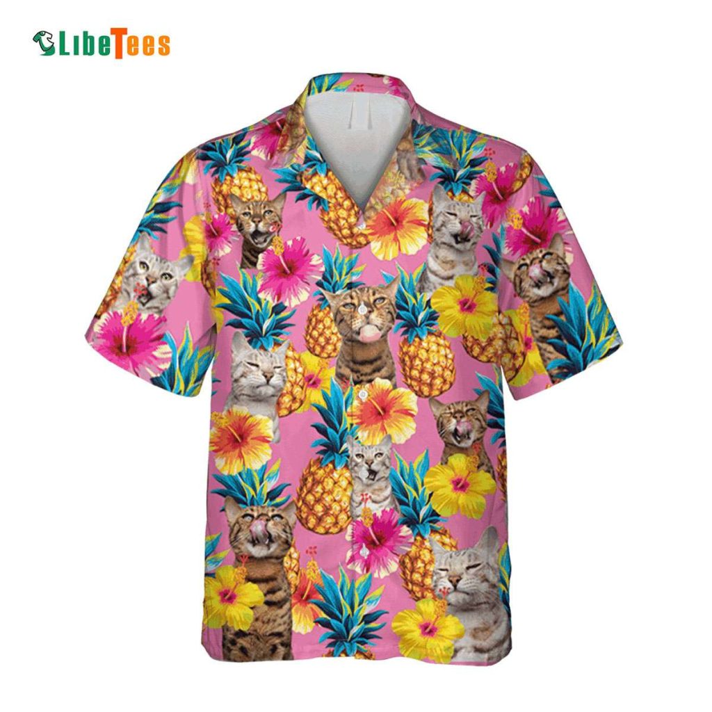 Bengal Cat Pineapples, Beach Relax Shirt, Cat Hawaiian Shirt