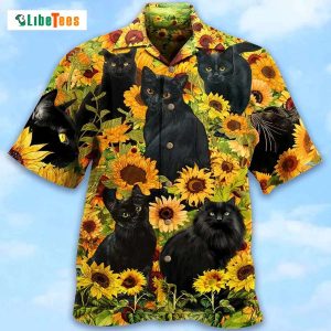 Black Cat Love Sunflower, Cat Hawaiian Shirt