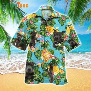Black Staffordshire Bull Terrier Pineapple Pattern, Dog Hawaiian Shirt