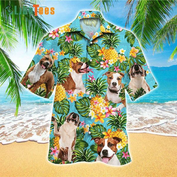 Brown Staffordshire Bull Terrier Pineapple Pattern, Dog Hawaiian Shirt