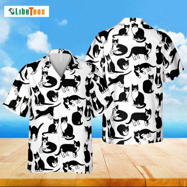 Cartoon Tuxedo Cats White Hawaiian Shirt