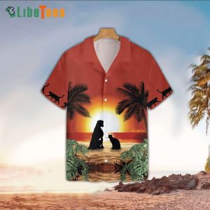 Cat And Dog Sunset In Beach, Dog Hawaiian Shirt