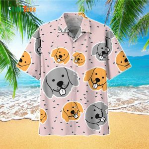 Catoon Face Dog Gray And Yellow, Dog Hawaiian Shirt