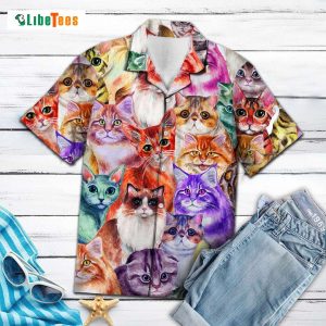 Colorful Cat Summer Vibe, Cat Hawaiian Shirt