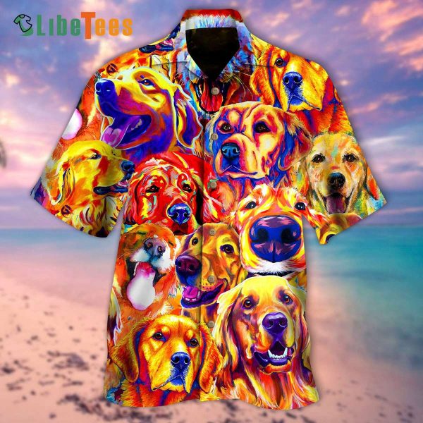 Colorful Painting Golden Retriever Hawaii Shirt, Dog Hawaiian Shirt