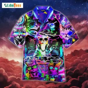 Cool Neon DJ Kitty Cat Hawaiian Shirt