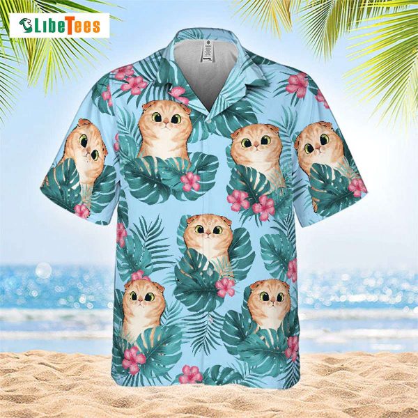 Cute Cat Summer Vibe Tropical Leaves, Cat Hawaiian Shirt