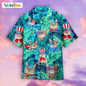 Cute Funny Cat American Flag Style, Cat Hawaiian Shirt