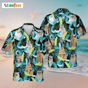 Cute Persian Cat Neon Leaves, Cat Hawaiian Shirt