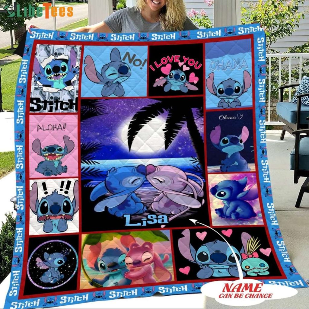 Cute Stitch Couple Disney Quilt Blanket, Gifts For Disney Lovers