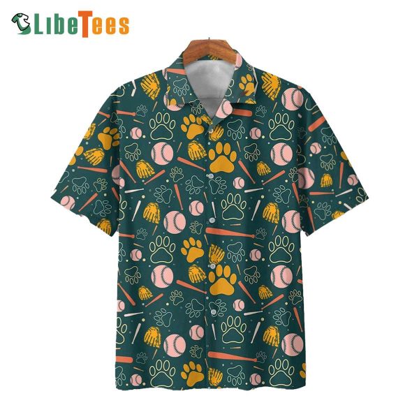 Dog And Baseball Pattern On Green Hawaiian Shirt, Dog Hawaiian Shirt