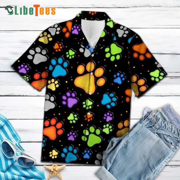 Dog Paw Prints 3D Hawaiian Shirt, Dog Hawaiian Shirt