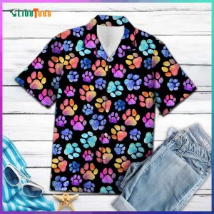 Dog Pawprint Colorful Hawaiian Shirt, Dog Hawaiian Shirt