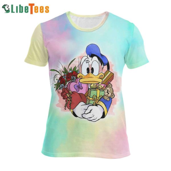 Donald Duck With Gifts And Flowers Disney 3D T-shirt, Gifts For Disney Lovers