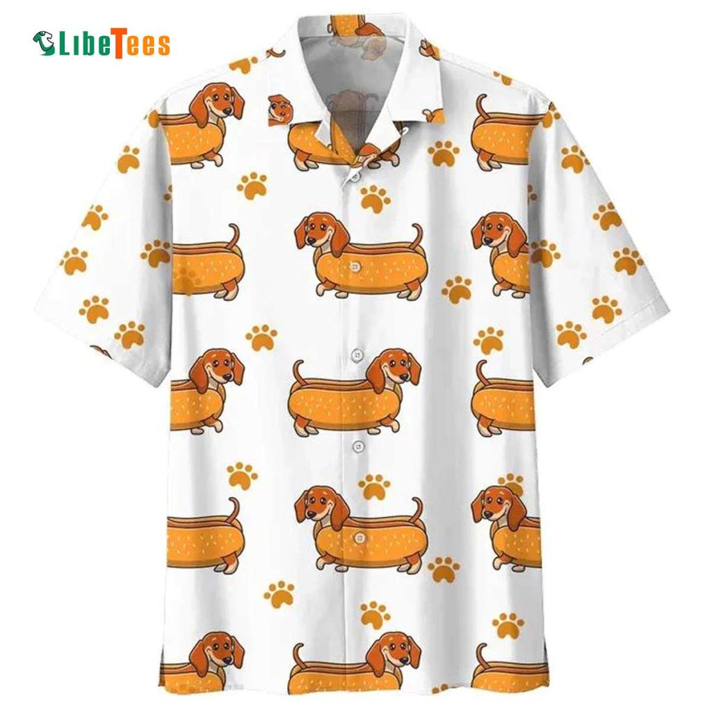 Funny Dachshund Hot Dog White Unisex Hawaiian Shirts, Dog Hawaiian Shirt