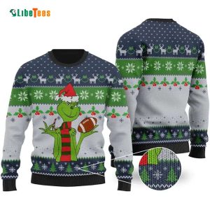 Funny Football Grinch Ugly Sweaters, Navy Ugly Christmas Sweater