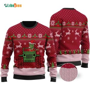 Funny Grinch Drive A Jeep Ugly Sweater, Red Ugly Christmas Sweater