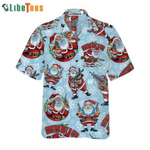 Funny Santa Claus With Machine Gun, Santa Hawaiian Shirt