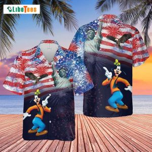 Goofy Dog Disney US Flag Fireworks, Classy Hawaiian Shirt