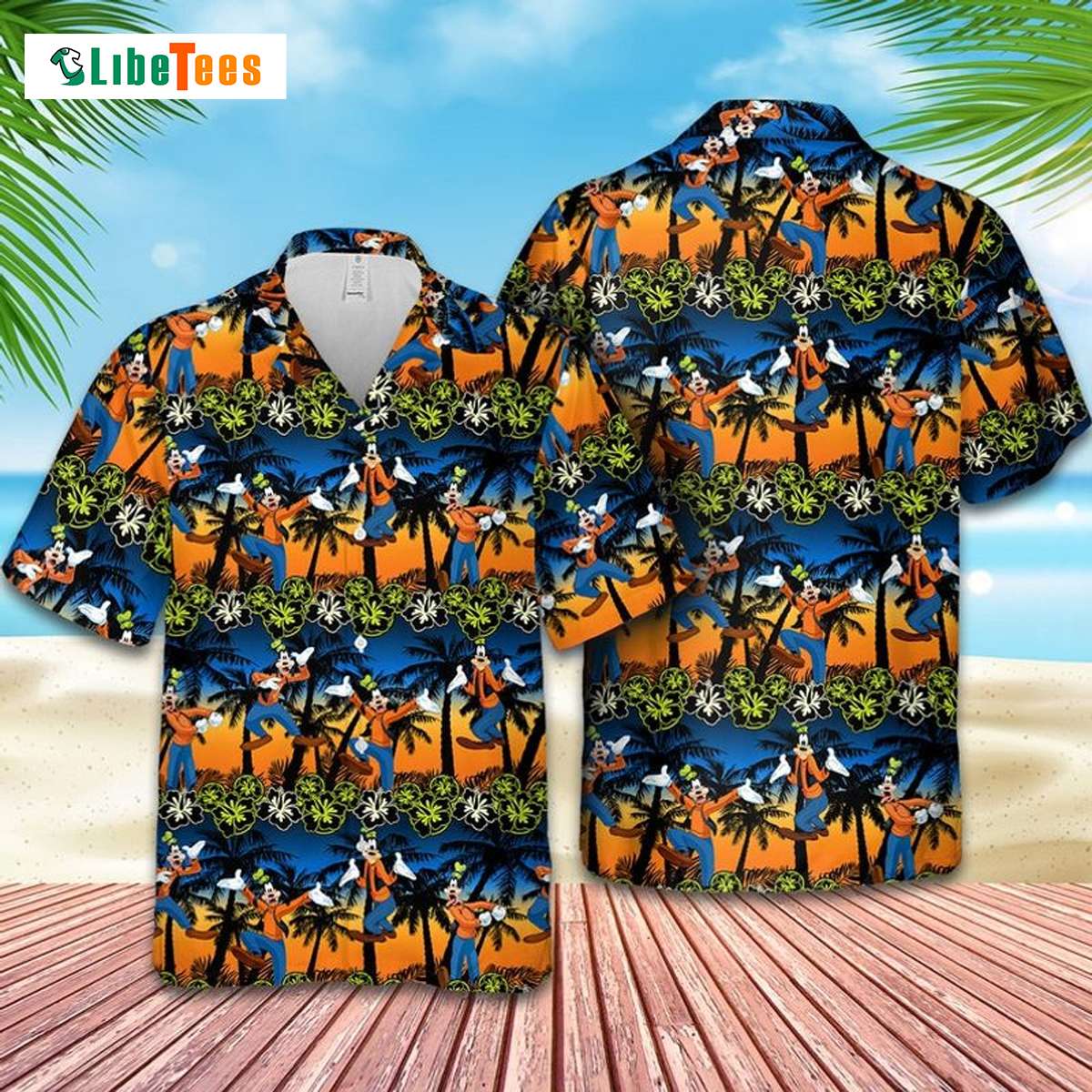 Goofy Dog Disney Palm Tree Sunset,  Disney Hawaiian Shirt