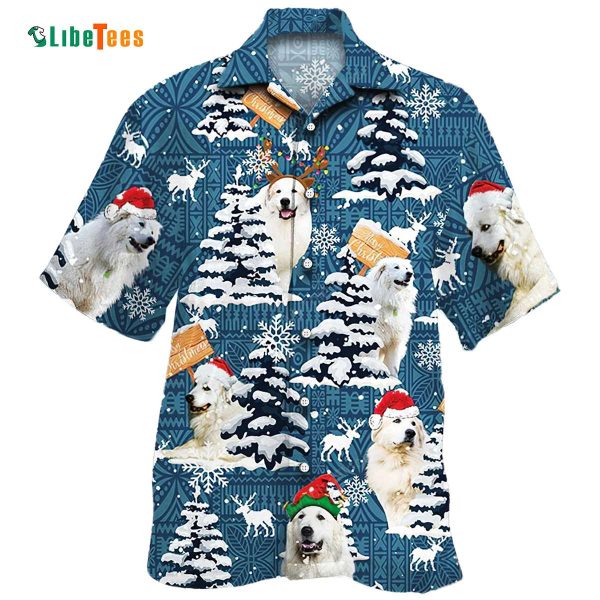 Great Pyrenees Blue Tribal Christmas Hawaiian Shirt, Dog Hawaiian Shirt