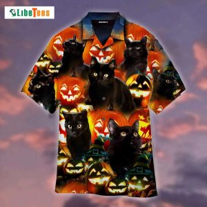 Halloween Pumkin Black Cats, Cat Hawaiian Shirt