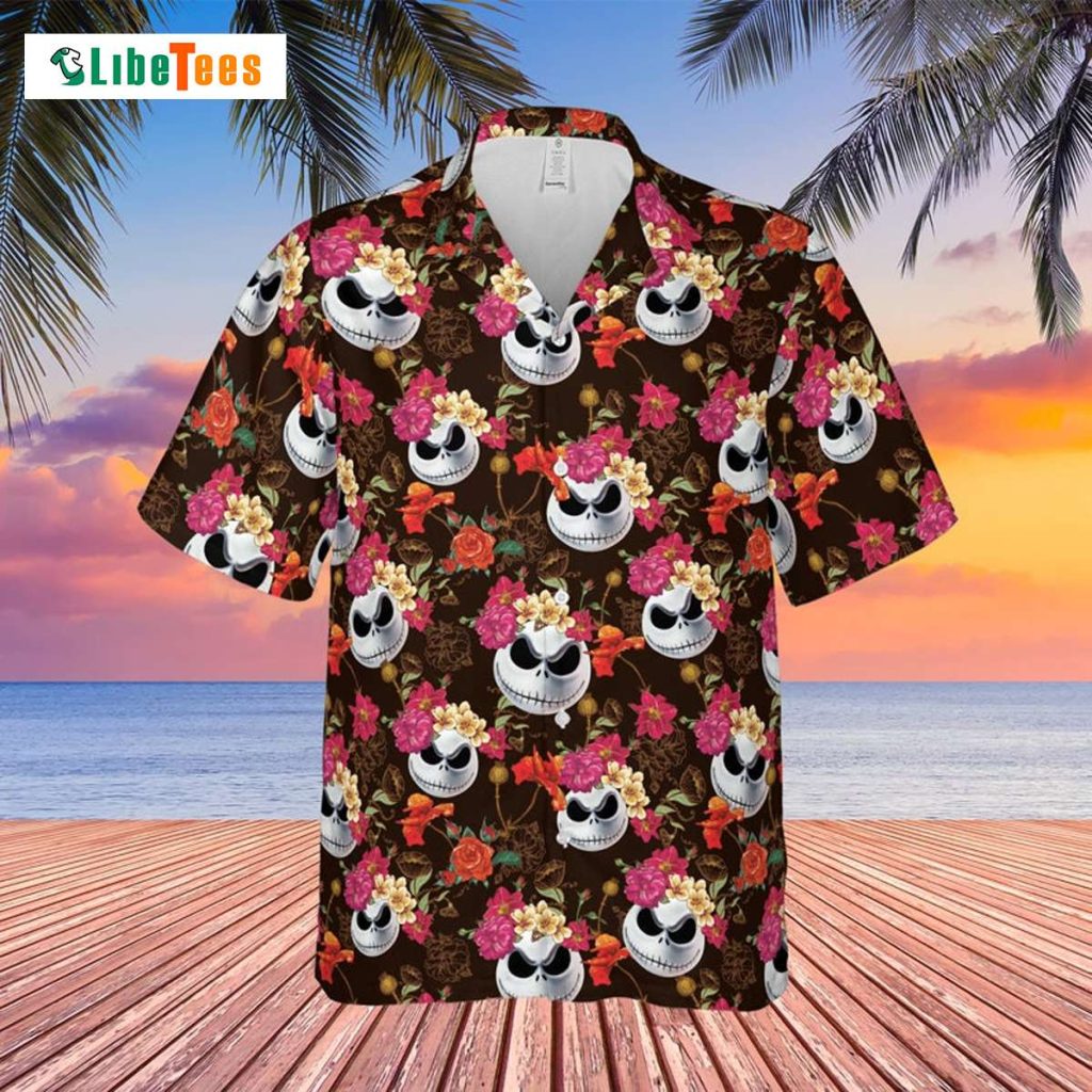 Jack Skellington Head Floral Pattern Hawaiian Shirt