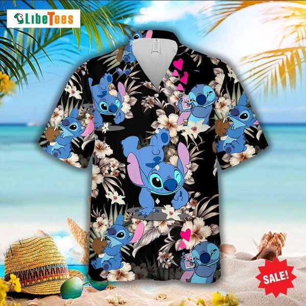 Lovely Stitch Cartoon Graphics Hibiscus, Disney Hawaiian Shirt
