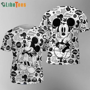 Mickey Mouse Black and White, Disney 3D T-shirt, Gifts For Disney Lovers