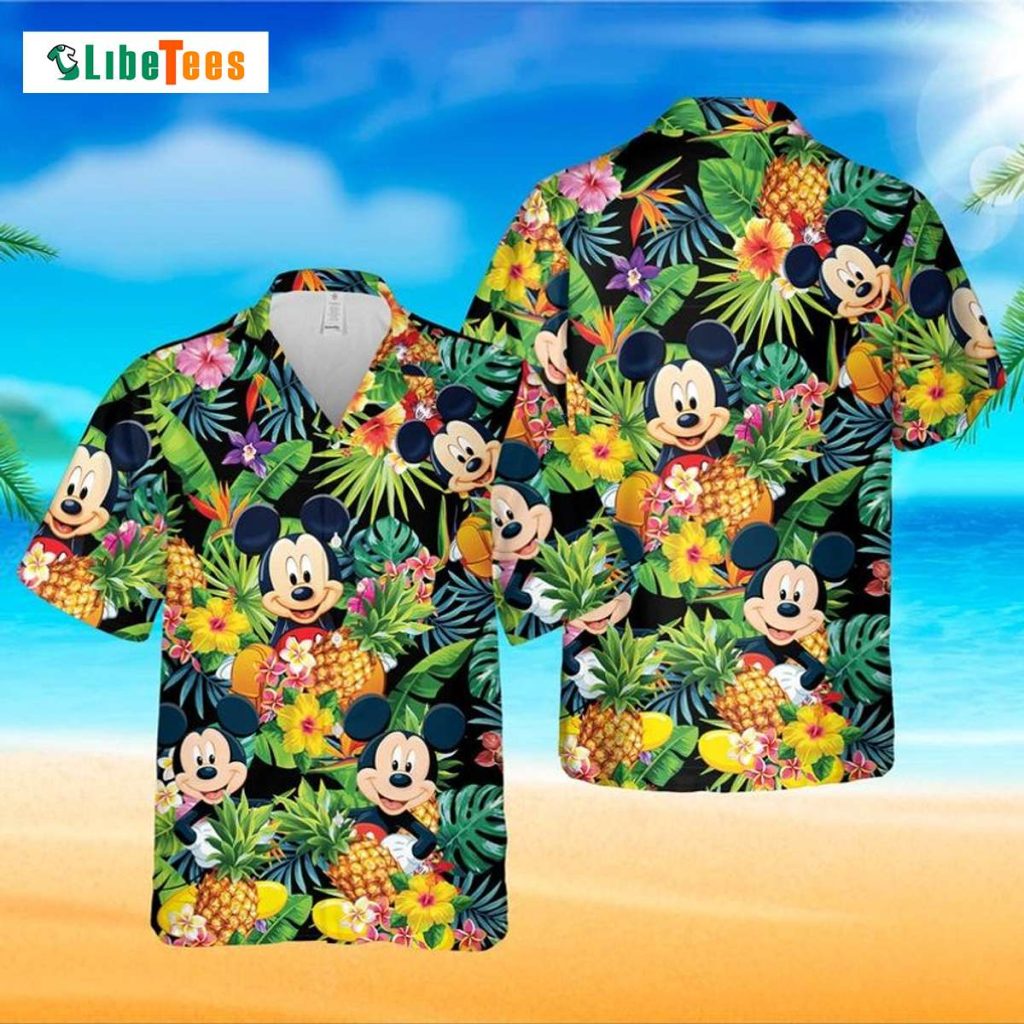 Mickey Mouse Cartoon Graphics Pineapple, Disney Hawaiian Shirt