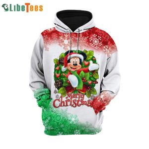 Mickey Mouse Christmas Wreath Mistletoe Red White, Disney 3D Hoodie, Gifts For Disney Lovers