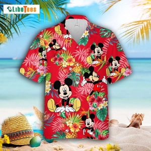 Mickey Mouse Disney Pineapple Hibiscus Red Hawaiian Shirt, Disney Hawaiian Shirt