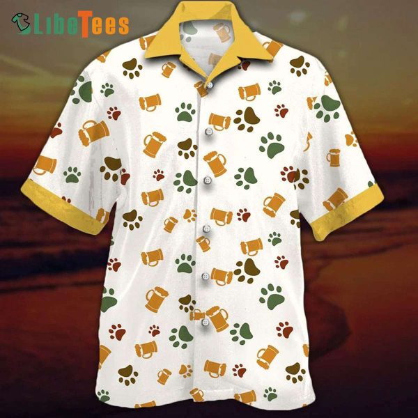 Paw Prints And Beer Hawaiian Shirt, Dog Hawaiian Shirt