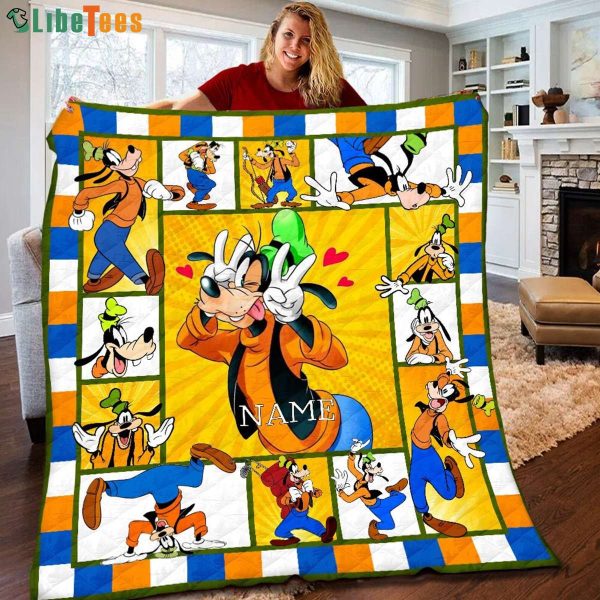 Personalized Custom Name Goofy Disney Quilt Blanket, Gifts For Disney Lovers