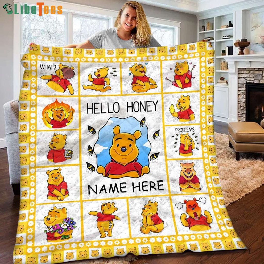 Personalized Hello Honey Pooh Bear Disney Quilt Blanket