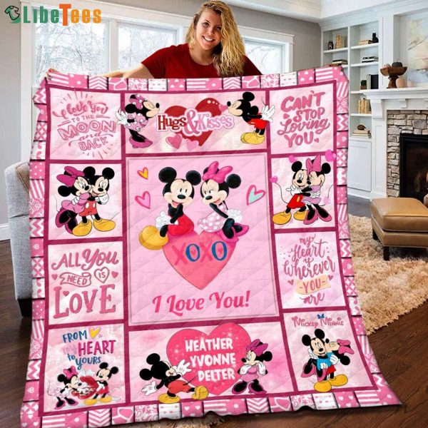 Personalized I Love You Minnie Mouse Disney Quilt Blanket, Gifts For Disney Lovers