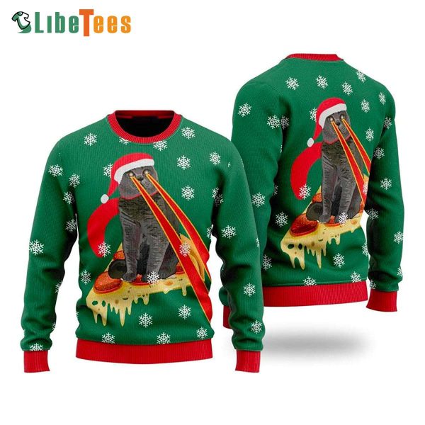 Pizza Cat With Laser Eyes Ugly Christmas Sweater, Unique Ugly Christmas Sweater, Funny Ugly Xmas Sweaters