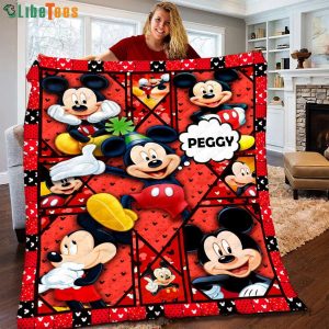 Red Personalized Custom Name Mickey Mouse Disney Quilt Blanket, Gifts For Disney Lovers