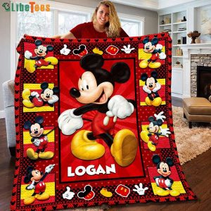 Red Personalized Mickey Mouse Disney Quilt Blanket, Gifts For Disney Lovers