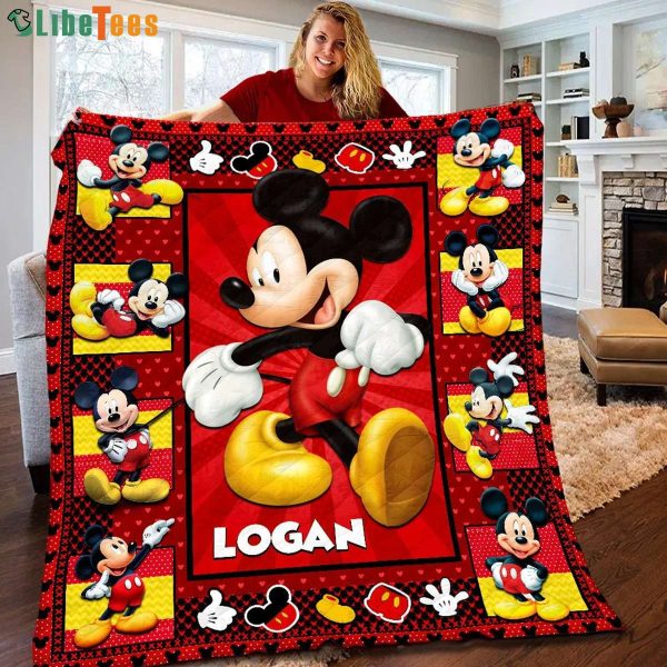 Red Personalized Mickey Mouse Disney Quilt Blanket, Gifts For Disney Lovers