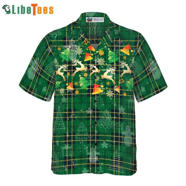 Reindeer Green Plaid Pattern Hawaiian Shirt, Christmas Hawaiian Shirt