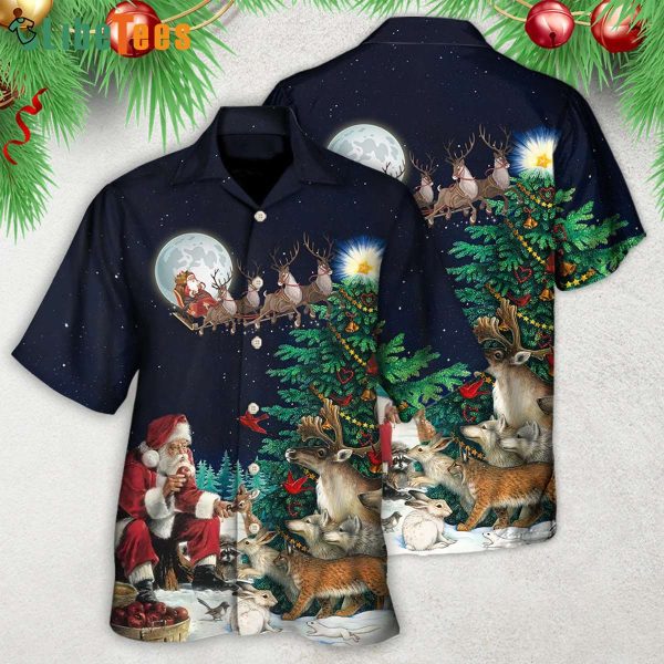 Santa And Reindeer Christmas, Santa Hawaiian Shirt